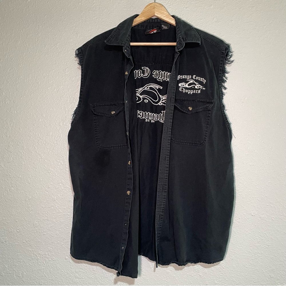 Vintage Black Short Sleeve Biker Vest Orange County Choppers Size XL